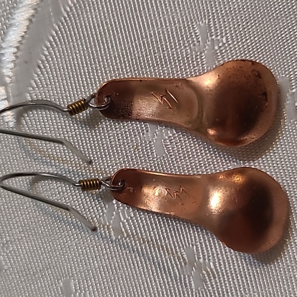 Copper Carved Hummingbird Spoon Earrings - Picture 3 of 4